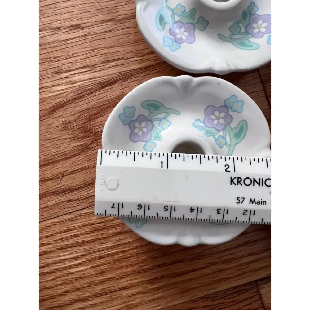 Vintage Lavender Cottagecore Flower Ceramic Taper Candle Holders Set of 4